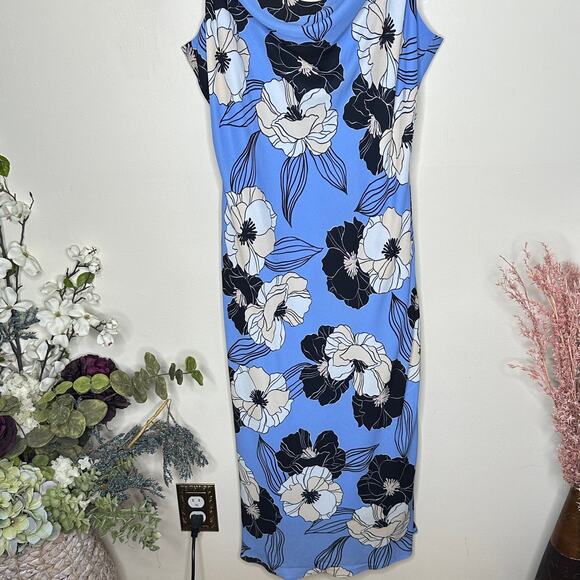 ANTHROPOLOGIE x DRESS THE POPULATION Kendall Cowl Neck Midi Dress Blue {3K33} - Picture 3 of 8